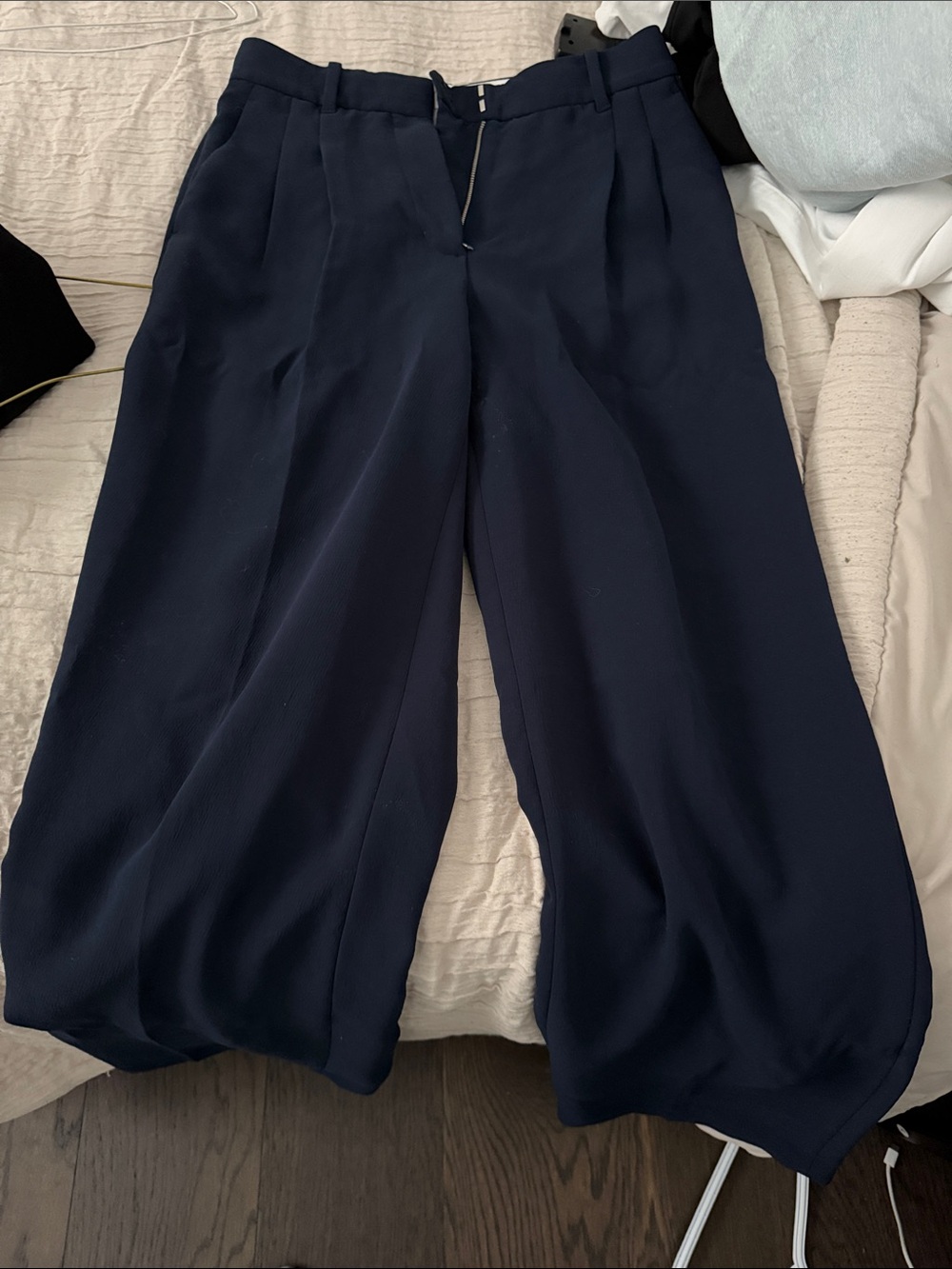 Aritzia Navy Wide-Leg Trousers